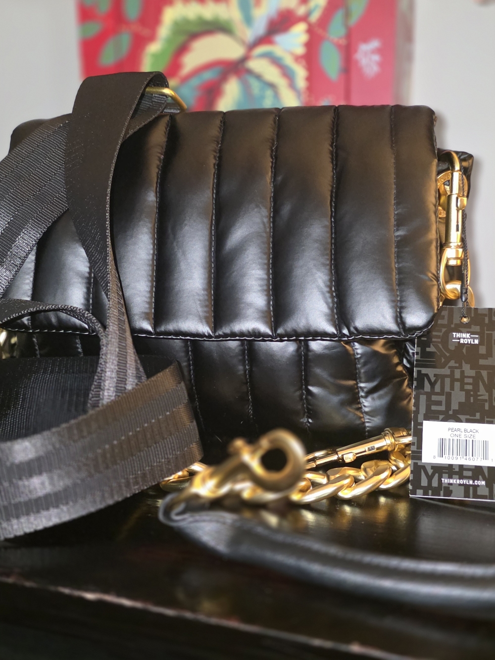 Think Royln Pearl Black Quilted Chain Shoulder Bag (3 Different Straps )